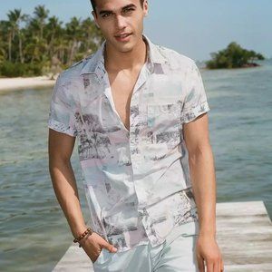 American Eagle Printed Short-Sleeve Button-Up